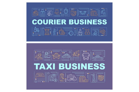 Courier Business Linear Icons on Banners