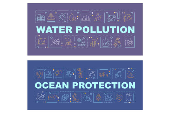 Polluted Water Word Concepts Banner Set: Graphics for Impactful Design